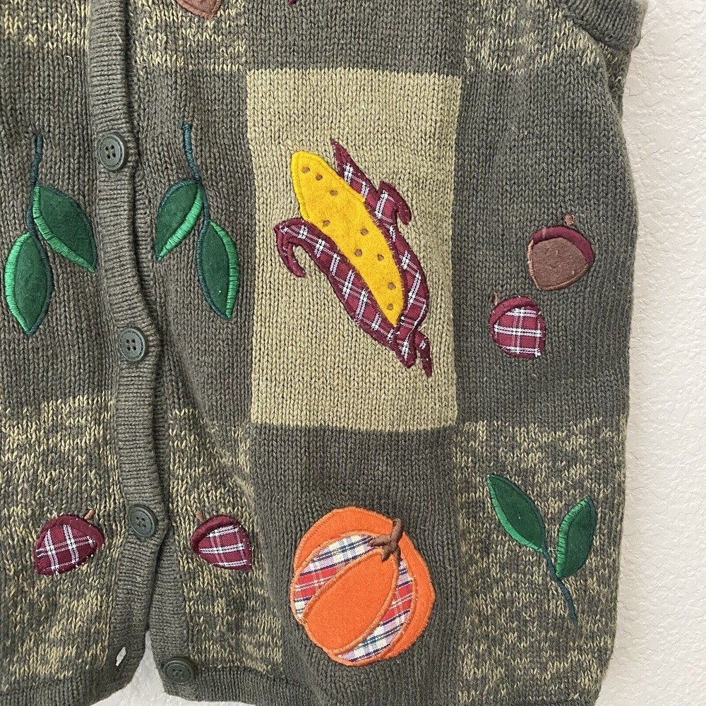 Bobbie Brooks Womens Size Large Fall Harvest Pumpkin Corn Print Vest Green - Picture 3 of 8